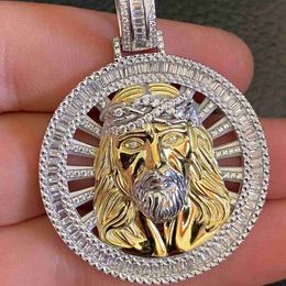 Designer JewelryIced Out Large Moissanite Baguette Medallion Real 925 Silver 10K Gold Jewelry Jesus Piece Necklace Pendant