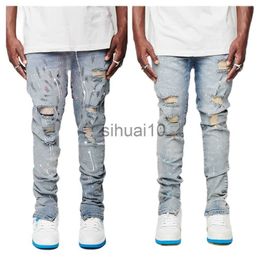 Men's Jeans 2022 New Fashion Ripped Jeans For Men Trendy Slim Paint Craft Denim Pencil Pants Street Hipster Trousers male Clothing XS-XL J230728