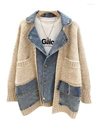 Women's Jackets Spring And Autumn Korean Edition Retro Personalised Patchwork Denim Jacket With Lazy Style Knitted Sweater Trend