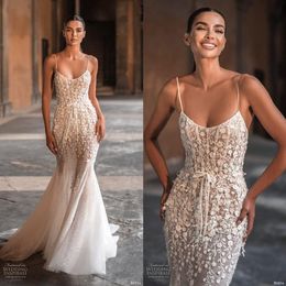 Sexy Lace Mermaid Wedding Dresses Spaghetti Neck Beach Bridal Gown Boho Country Berta 2023 Backless Vestido De Novia252D