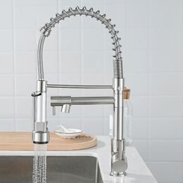 Kitchen Faucets Black Kitchen Faucet Black and Rose Golden Spring Pull Down Kitchen Sink Faucet Cold Water Mixer Crane Tap with Dual Spout 230729