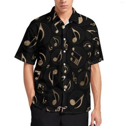 Men's Casual Shirts Music Notes Loose Shirt Men Beach Black And Gold Hawaiian Printed Short-Sleeve Trendy Oversize Blouses