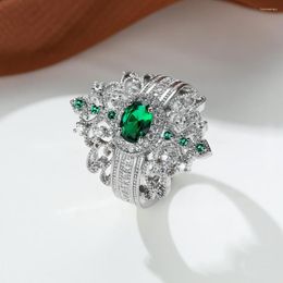 Cluster Rings Romantic Vintage Design Emerald Zircon Crown Princess Ring Silver Color Exquisite Wedding Banquet For Women Luxury Jewelry