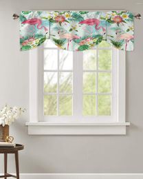 Curtain Flamingo Tropical Plant Flower Window Kitchen Cabinet Coffee Tie-Up Valance Rod Pocket Short