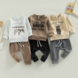 Clothing Sets Citgeett Autumn Toddler Baby Boy Clothes Set Long Sleeve Letter Print Sweatshirt Solid Colour Trousers Pockets Fall Suit 230731