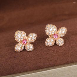 Backs Earrings 2023 Brand Pure 925 Sterling Silver Jewelry Rose Flower Luxury Design Wedding Top Quality Party 4 Leaf Clover