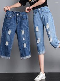 Women's Jeans Ripped Summer Loose And Thin High Waist Cropped Straight Trousers Jean Shorts Women Super Stretchy Oversize