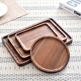 Plates Black Walnut Tray Solid Wood Rectangular Household Water Cup Teacup Japanese Wooden Plate Tableware