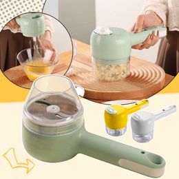 Fruit Vegetable Tools 4in1 Multifunctional Electric Cutter Slicer Garlic Mud Masher Chopper Cutting Pressing Mixer Kitchen Food 1set 230731