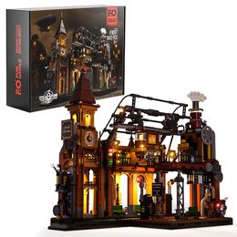 Blocks Funwhole Train Station Lighting Building Bricks Set Steampunk Train Station LED Block 1843 Pieces for Adults and Teens 230731