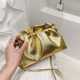 Evening Bags Luxurious Gold Cloud Bag For Women Leather Hobos Retro Crossbody Small Phone Design Clutch Clip Female Bolsa 230731