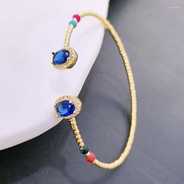 Bangle Gold Colour Oval Red Blue Zircon Bracelet For Women Simple Open Bohemian Luxury Woman Jewellery