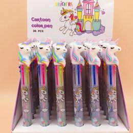 Wholesale Cartoon Unicorn Pen Retractable Kawaii Rainbow Gel Shuttle Ballpoint Pens Liquid Ink Pens Supplies Office Gifts Kids Stationery 6-Color-In-1