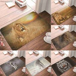 Carpets Domineering Lion Tiger Printed Entrance Door Mat Anti-slip Flannel Carpet for Living Room Bedroom Oil Proof Kitchen Rug Tapis R230731