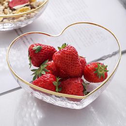 Bowls Transparent Glass Love Bowl Creative Heart-shaped Gold Ripple Salad Fruit Dessert Ramen Meal Tool Set