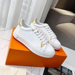 High quality Designers Time Out Women shoes Casual shoes Calf leather canvas treaded rubber outsole Monograms Flowers printing sneakers Fashion Trend Casual Shoes