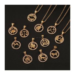 Pendant Necklaces 12 Zodiac Sign Animal Necklace Gold Chain Coin Pisces Pendants Charm Star Choker Astrology For Women Fashion Jewellery Dh9M6