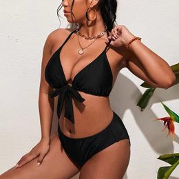 Women's Swimwear Size Swimsuits Woman 2023 Brazilian Europe The United States Split Bikini Solid Chest Strap Halter Neck Ladies