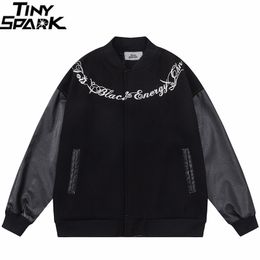 Mens Jackets Streetwear Bomber Jacket Letter Embroidery Baseball Leather Sleeve Varsity Coat Men Harajuku Short 230731