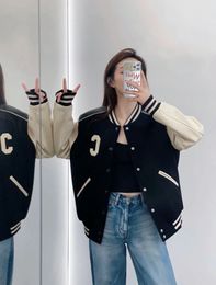 Womens Jackets 152115 Fashion Classic Trendy Luxury Design Early Autumn Letter Embroidered Leather Sleeves Fleece Baseball Jacket Coat C4 230729