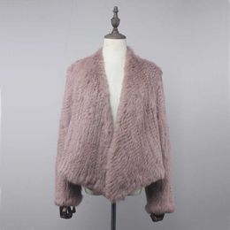 Women's Fur Faux Fur Real Rabbit Fur Knit Cardigan Coat Jacket Natural Handmade Irregular Collar Overcoat Rabbit Fur Knitted Outerwear Vest HKD230727