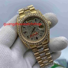 High quality Automatic men watch 36mm gold case stones bezel and diamonds in middle of bracelet diamond dial wrist watches240u