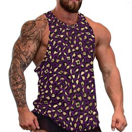 Men's Tank Tops Stylish Leopard Spots Top Purple And Gold Trendy Daily Bodybuilding Males Printed Sleeveless Vests Large Size