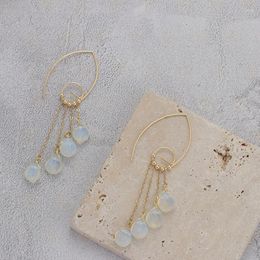 Dangle Earrings One Gold Plated Brass And Semi-Precious Synthetic Stone Earring (BE1053)