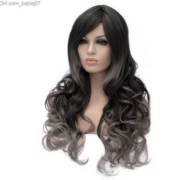 Synthetic Wigs WoodFestival grey black ombre wig wavy heat resistant synthetic fiber wigs high quality long curly hair natural women Z230731