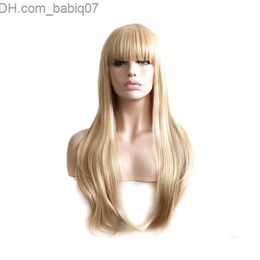 Synthetic Wigs WoodFestival Female Synthetic Wig With Bangs Cosplay Wavy Long Hair Wigs For Women Blonde Black Dark Brown Burgundy 28Inches Z230731