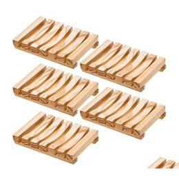 Soap Dishes Natural Wooden Dish Wood Tray Holder Storage Rack Plate Box Container For Bath Shower Bathroom Drop Delivery Home Garden A Dh4Se