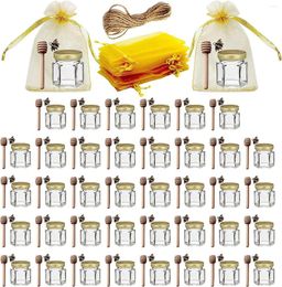 Vorratsflaschen 60 Stück 1,5 Unzen Mini-Honiggläser Partygeschenke in großen Mengen mit Dipper-Golddeckeln Niedliche Bienenanhänger Geschenktüten und Jute für Babyparty