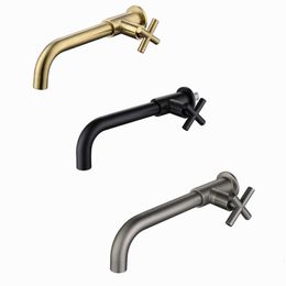 Kitchen Faucets brushed gold or Gunmetal Grey Out Door Garden Wash Faucet Wall Mount Sink Cold Water Tap Solid Brass Bathroom Hardware 230729