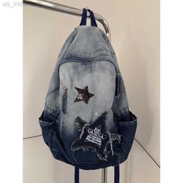 School Bags Y2K Korean retro casual denim backpack cowboy backpack student backpack school backpack children's travel girl women's backpack Z230801