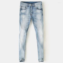 Men's Jeans Italian Style Fashion Men High Quality Retro Light Blue Elastic Slim Fit Ripped Vintage Designer Denim Pants