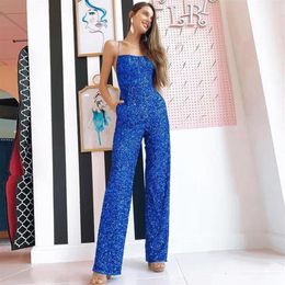 Tuta con paillettes lucide Abiti da ballo Sexy con lacci sul retro Abito da cocktail Party Lunghezza alla caviglia Empries Pantaloni per occasioni speciali194J