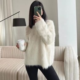 Women's Sweaters 2023 100 Mink Cashmere Sweater Fluffy Yarn Angora Pullover Fuzzy Loose and Comfortable Fashion JZ158 230731