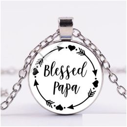 Pendant Necklaces Blessed Mama Papa Necklace Simple Letter Print Glass Sier Plated Sweater Chain Fathers Mothers Day Best Gifts Drop D Dhpzr