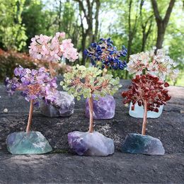Decorative Objects Figurines 7 Chakras Tree of Life Decoration Rose Natural Chip Crystal Handmade Healing Luck Trees Feng Shui Home Office quartz pendulums 230731