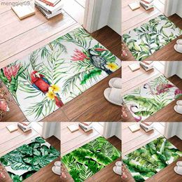 Carpets Tropical Green Leaves Entrance Doormat Watercolour Painting Flannel Area Rug Mat Carpet for Living Dorm Room Bedroom Home Decor R230731