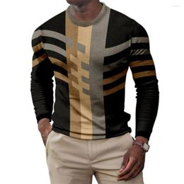 Men's Sweaters Anti-deform Useful Patchwork 3D Print Men Sweater Tear-resistant Sweatshirt Breathable For Office