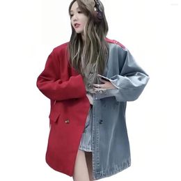 Women's Jackets Spring Autumn Cowboy Coats Fashion Jean Jacket Casual Loose Preppy Style Spliced Outerwear Female Clothing Tops