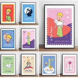 Canvas Painting The Little Prince Rose Fox Friendship Cartoon Poster and Prints Wall Art Picture for Kids Room Home Decor Cuadros w06