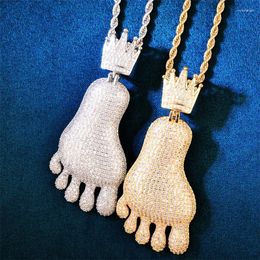 Pendant Necklaces Iced Out Full Crystal Foot Necklace Fashion Hip Hop Rapper Icy Jewellery Cool Choker Neck Chain Drop