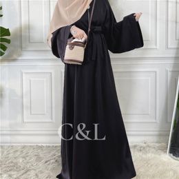 Ethnic Clothing #CL050 Solid Abaya Simple Dress Satin Muslim Long Women