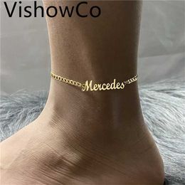 Customized Name Anklet for Women Personalized Gold Color Stainless Steel Jewelry Custom Nameplate Bracelet with Heart Gifts 230719