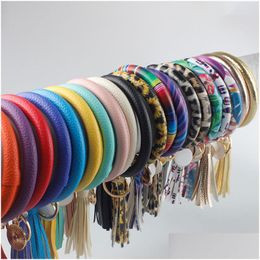 Keychains Lanyards Keychain Bracelet For Women Pu Leather Keyring Wristlet House Large Circle Key Tassel Car Keys Ring Holder Girl S Otcsr