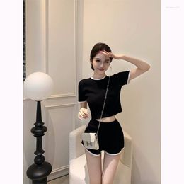 Women's Tracksuits Pure Girl Suit Summer Black And White Contrast Knitted Short-sleeved T-shirt Casual Shorts Fashion Two-piece Set