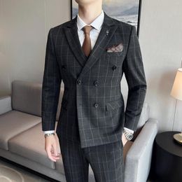 Men's Suits 2023 Boutique Men (Blazer Vest Pants) Fashion Business Wedding Italian Style Casual Double Breasted Long Dress 3 Sets