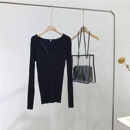 Women's Sweaters V-Neck Fashion Knitted Black Pullovers Full Sleeves Sheath Sexy Crop Tops Sweater Jumpers